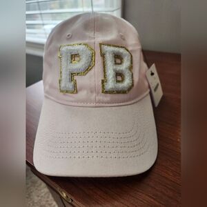 Pure Barre chenille patch baseball hat in light pink